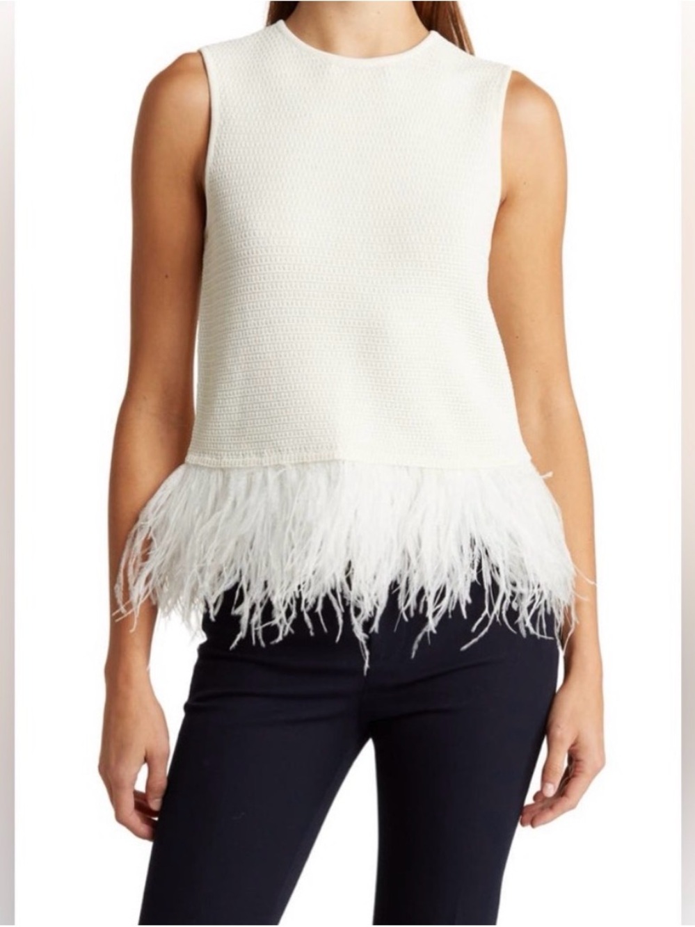 FRAME Crochet Feather-Trim Crop Top